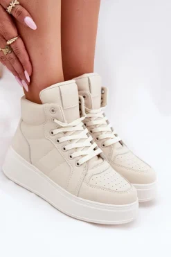Online Evento Wysokie Sneakersy Damskie Na Platformie Beżowe Tillive Beżowy