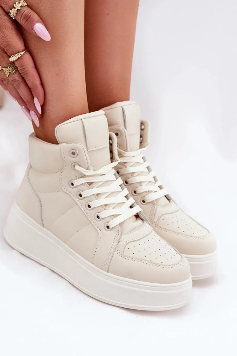 Online Evento Wysokie Sneakersy Damskie Na Platformie Beżowe Tillive Beżowy