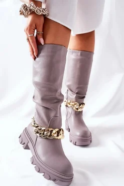 Kozaki Płaskie|Kozaki Przed Kolano>Boto Wysokie Szare Kozaki Cecina