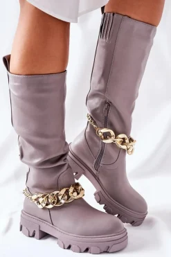 Kozaki Płaskie|Kozaki Przed Kolano>Boto Wysokie Szare Kozaki Cecina