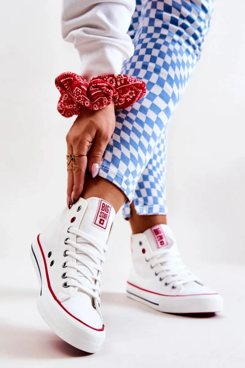 Outlet Wysokie Trampki Big Star JJ274127 Białe Damskie Trampki Damskie Big Star|Trampki Damskie Wysokie