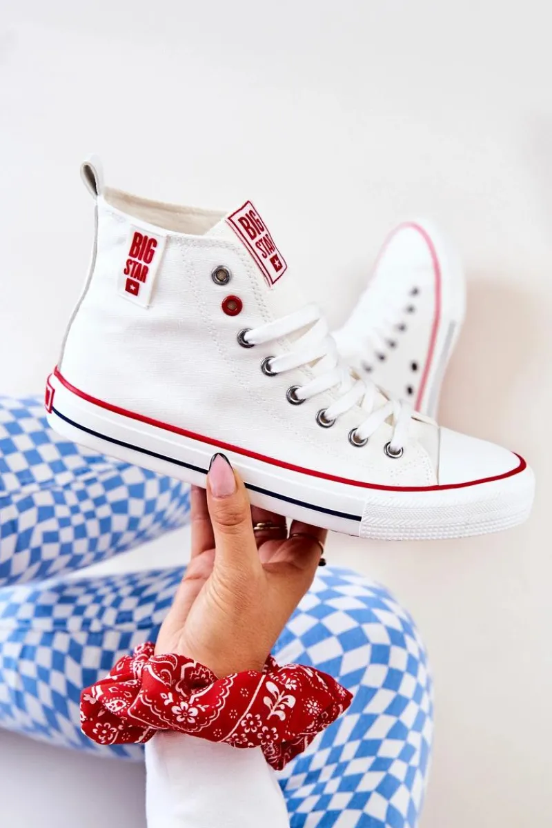 Outlet Wysokie Trampki Big Star JJ274127 Białe Damskie Trampki Damskie Big Star|Trampki Damskie Wysokie