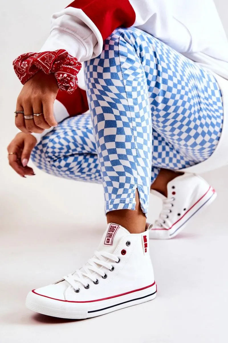 Outlet Wysokie Trampki Big Star JJ274127 Białe Damskie Trampki Damskie Big Star|Trampki Damskie Wysokie