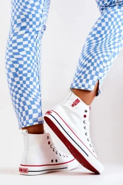 Outlet Wysokie Trampki Big Star JJ274127 Białe Damskie Trampki Damskie Big Star|Trampki Damskie Wysokie