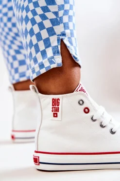 Outlet Wysokie Trampki Big Star JJ274127 Białe Damskie Trampki Damskie Big Star|Trampki Damskie Wysokie