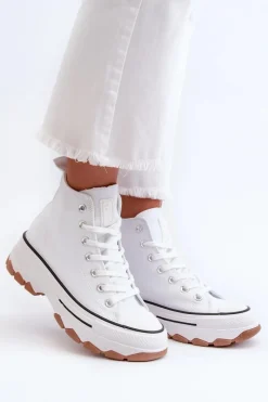 Wysokie Trampki Damskie Na Platformie Białe Valvia Damskie Trampki Damskie Wysokie