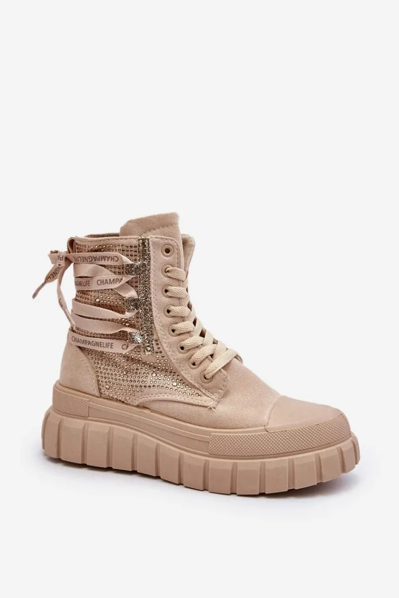 Discount Wysokie Trampki Damskie Na Masywnej Platformie Beżowe Wonise Damskie Trampki Damskie Wysokie