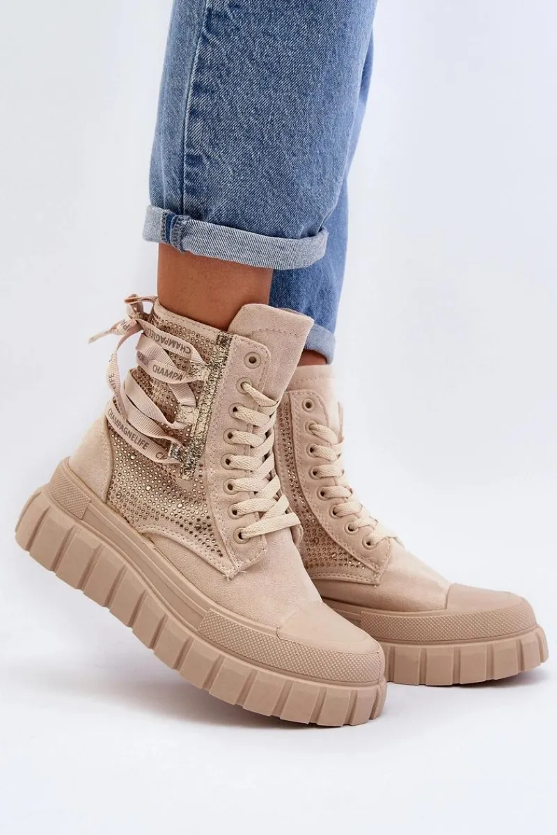 Discount Wysokie Trampki Damskie Na Masywnej Platformie Beżowe Wonise Damskie Trampki Damskie Wysokie