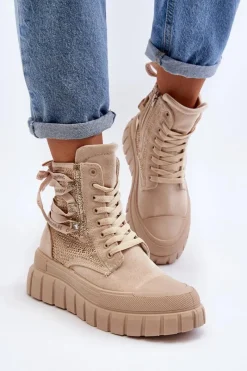 Discount Wysokie Trampki Damskie Na Masywnej Platformie Beżowe Wonise Damskie Trampki Damskie Wysokie