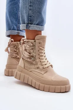 Discount Wysokie Trampki Damskie Na Masywnej Platformie Beżowe Wonise Damskie Trampki Damskie Wysokie