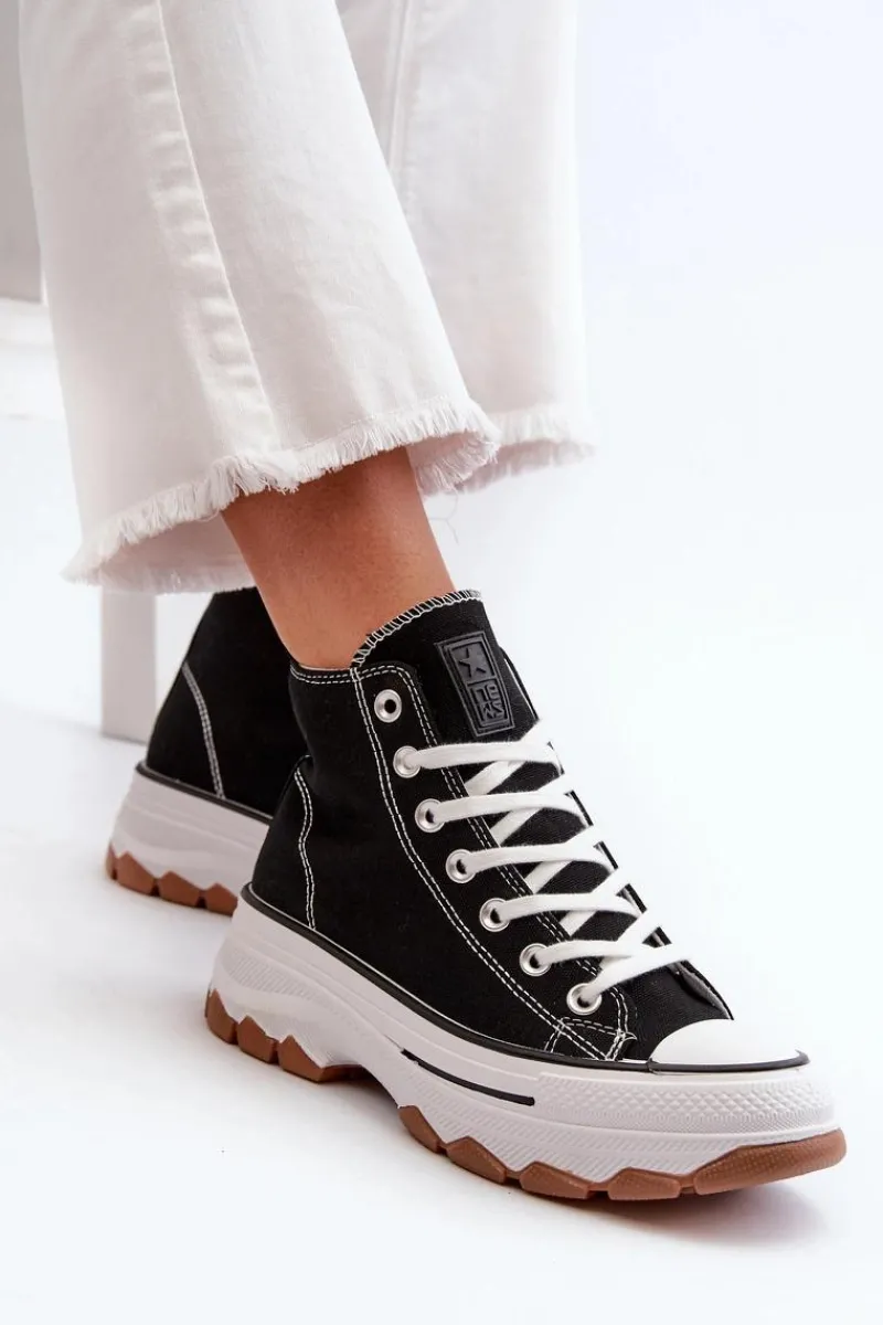 Trampki Damskie Wysokie>Evento Wysokie Trampki Damskie Na Platformie Czarne Valvia