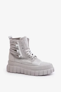 New Boto Wysokie Trampki Damskie Na Masywnej Platformie Ze Zdobieniem Szare Zaidria
