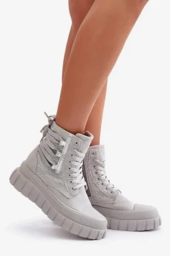 New Boto Wysokie Trampki Damskie Na Masywnej Platformie Ze Zdobieniem Szare Zaidria