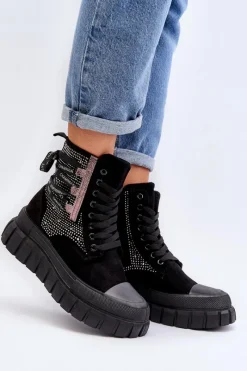 Trampki Damskie Wysokie>Boto Wysokie Trampki Damskie Na Masywnej Platformie Czarne Wonise