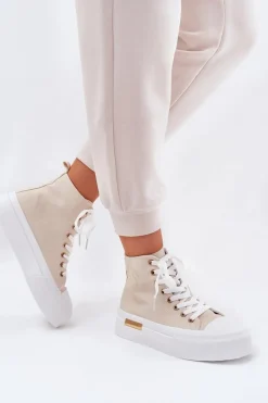 Trampki Damskie Wysokie>Boto Wysokie Trampki Damskie Na Platformie Beżowe Laviriona Beżowy
