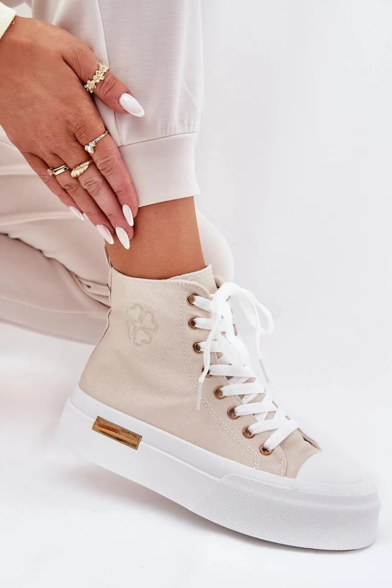 Trampki Damskie Wysokie>Boto Wysokie Trampki Damskie Na Platformie Beżowe Laviriona Beżowy