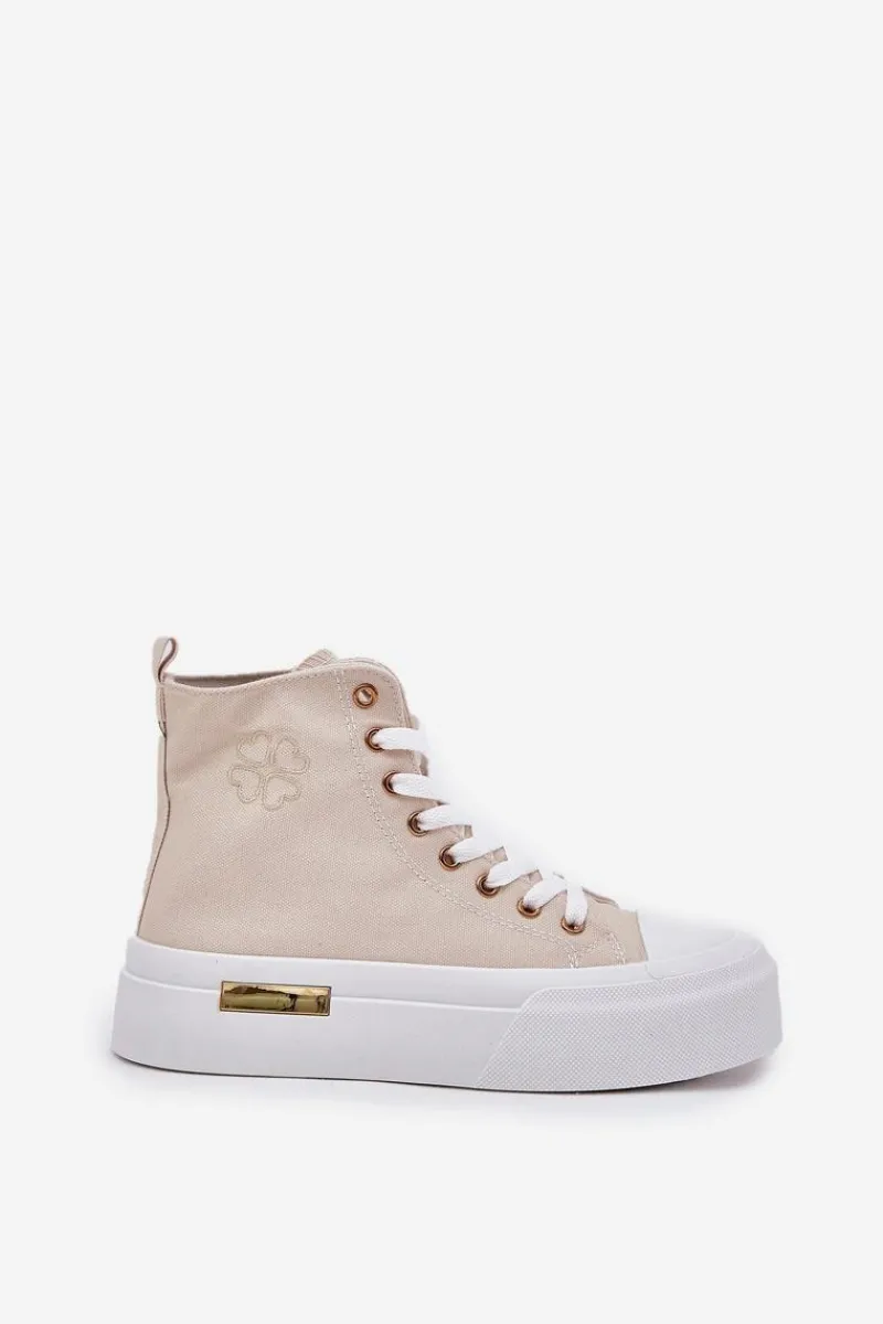 Trampki Damskie Wysokie>Boto Wysokie Trampki Damskie Na Platformie Beżowe Laviriona Beżowy