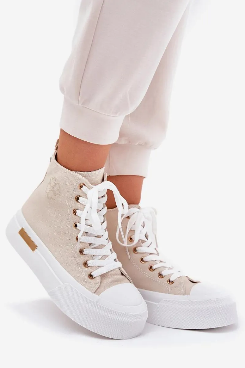 Trampki Damskie Wysokie>Boto Wysokie Trampki Damskie Na Platformie Beżowe Laviriona Beżowy