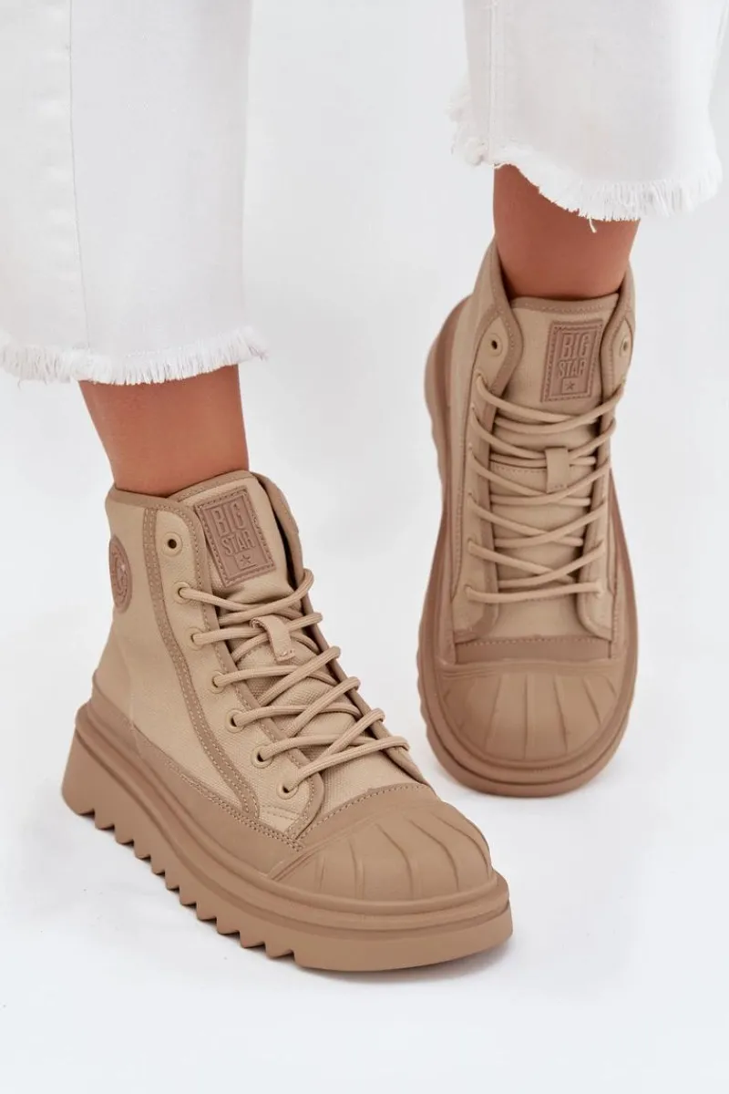Online Big Star Shoes Wysokie Trampki Damskie Ocieplane Big Star OO274A356 Beżowe Beżowy