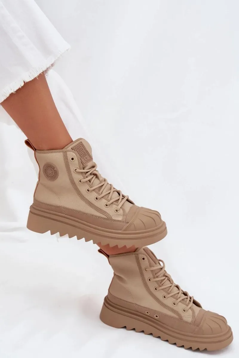 Online Big Star Shoes Wysokie Trampki Damskie Ocieplane Big Star OO274A356 Beżowe Beżowy