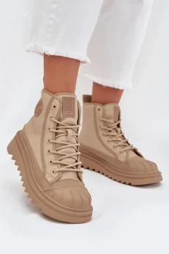 Online Big Star Shoes Wysokie Trampki Damskie Ocieplane Big Star OO274A356 Beżowe Beżowy