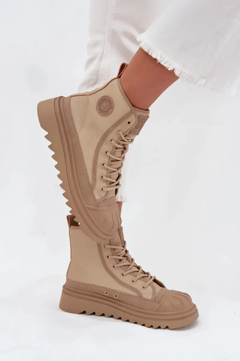 Online Big Star Shoes Wysokie Trampki Damskie Ocieplane Big Star OO274A356 Beżowe Beżowy