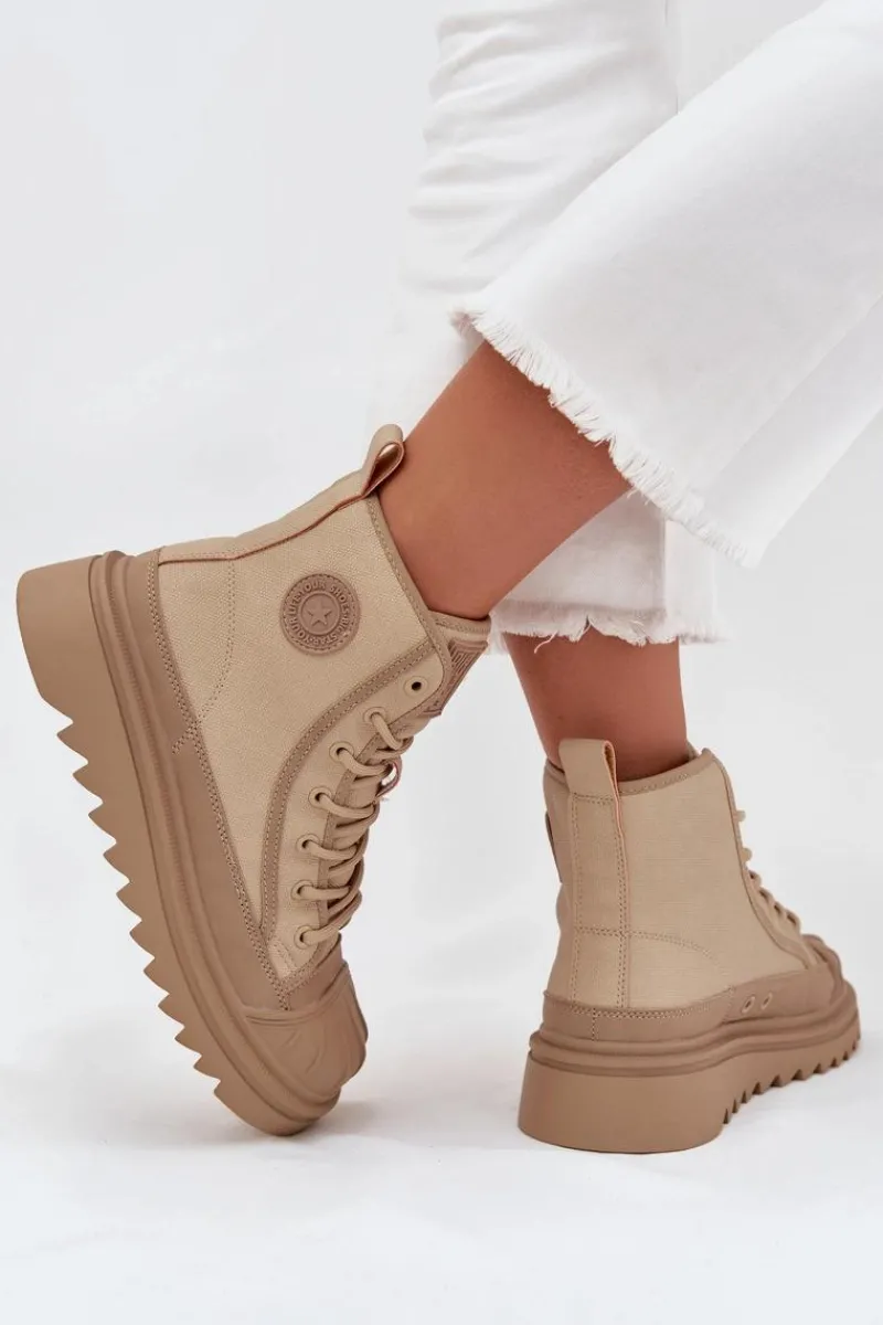 Online Big Star Shoes Wysokie Trampki Damskie Ocieplane Big Star OO274A356 Beżowe Beżowy