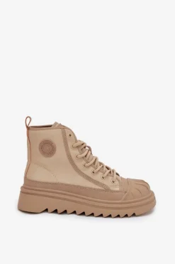 Online Big Star Shoes Wysokie Trampki Damskie Ocieplane Big Star OO274A356 Beżowe Beżowy