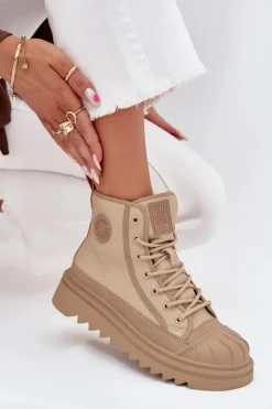 Online Big Star Shoes Wysokie Trampki Damskie Ocieplane Big Star OO274A356 Beżowe Beżowy