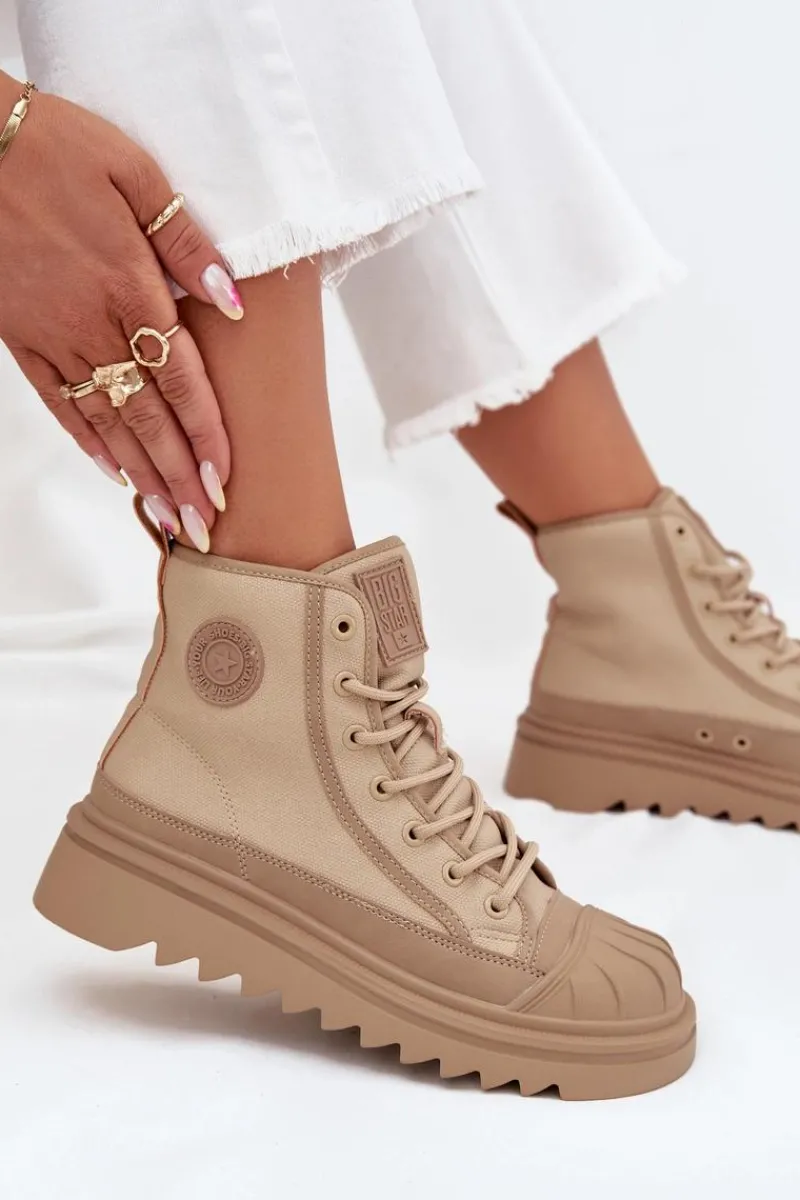 Online Big Star Shoes Wysokie Trampki Damskie Ocieplane Big Star OO274A356 Beżowe Beżowy