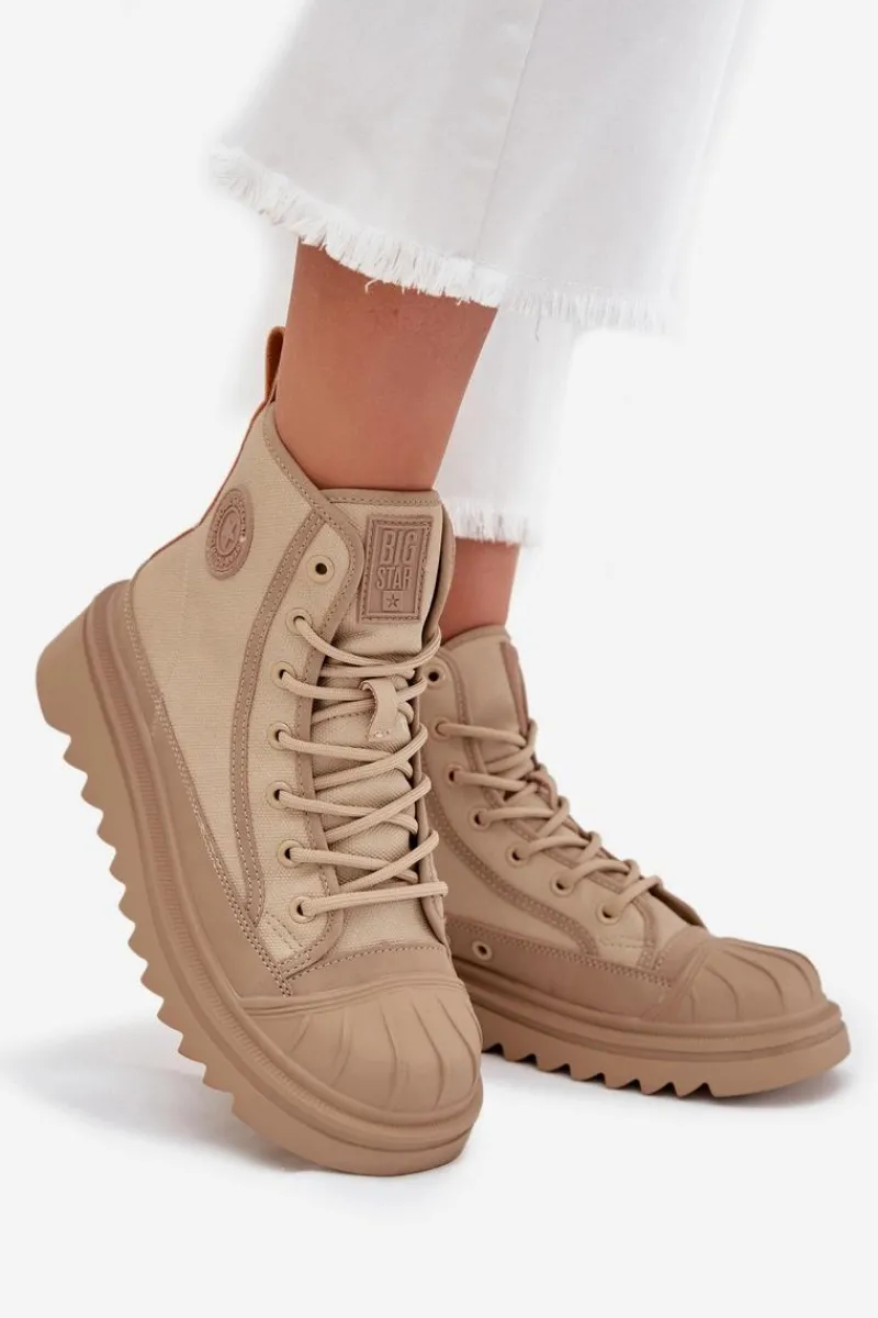 Online Big Star Shoes Wysokie Trampki Damskie Ocieplane Big Star OO274A356 Beżowe Beżowy