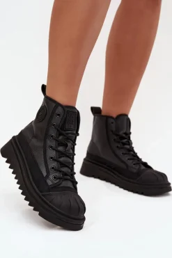 Trampki Ocieplane|Trampki Damskie Big Star>Big Star Shoes Wysokie Trampki Damskie Ocieplane Big Star OO274A355 Czarne Czarny