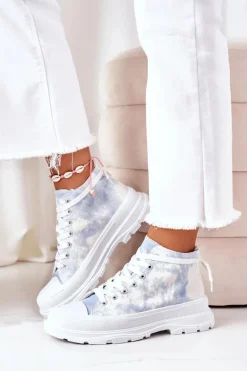 Trampki Damskie Wysokie>Boto Wysokie Trampki Na Dużej Podeszwie Niebieskie Z Efektem Tie-Dye Trissy