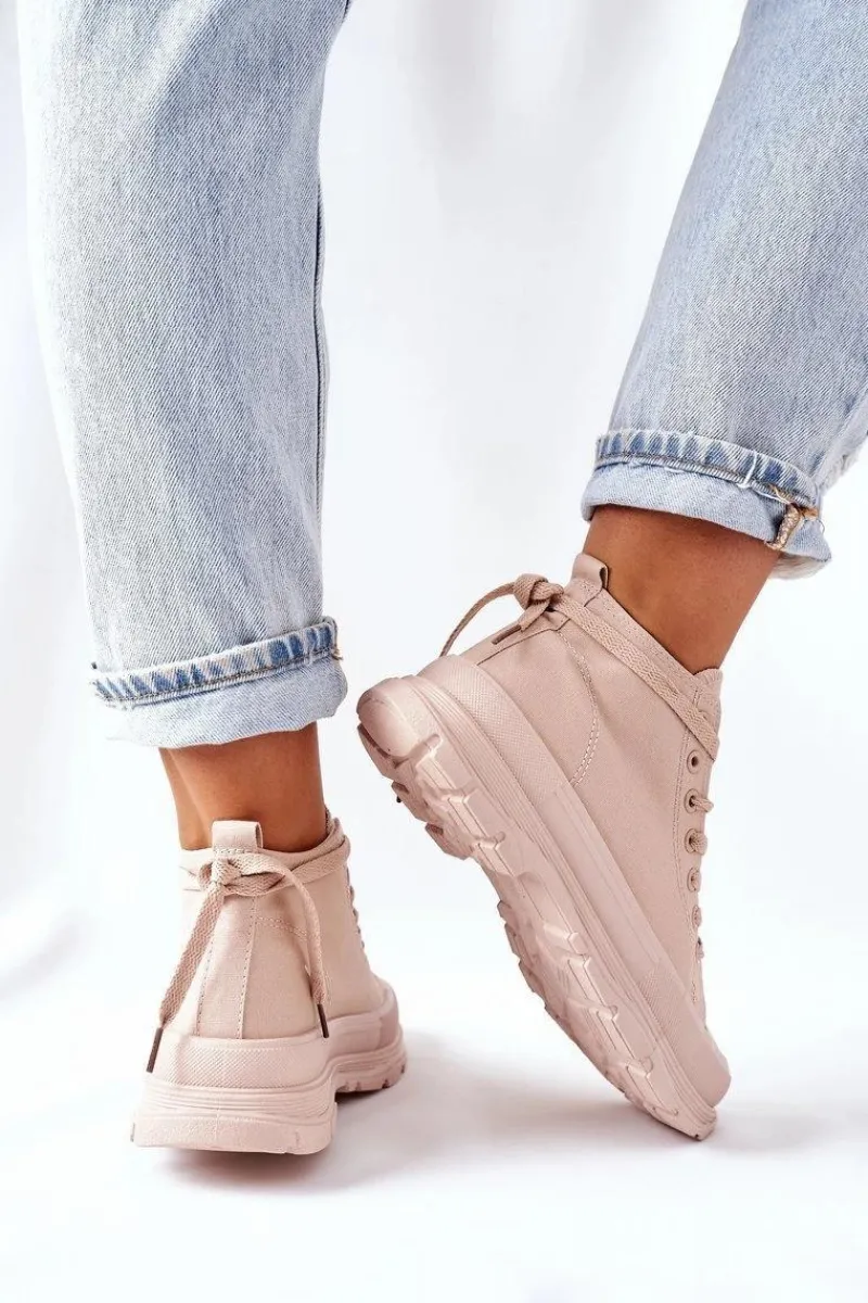 Trampki Damskie Wysokie>Boto Wysokie Trampki Na Dużej Podeszwie Beżowe Trissy