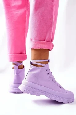 Discount Wysokie Trampki Na Dużej Podeszwie Fioletowe Trissy Damskie Trampki Damskie Wysokie