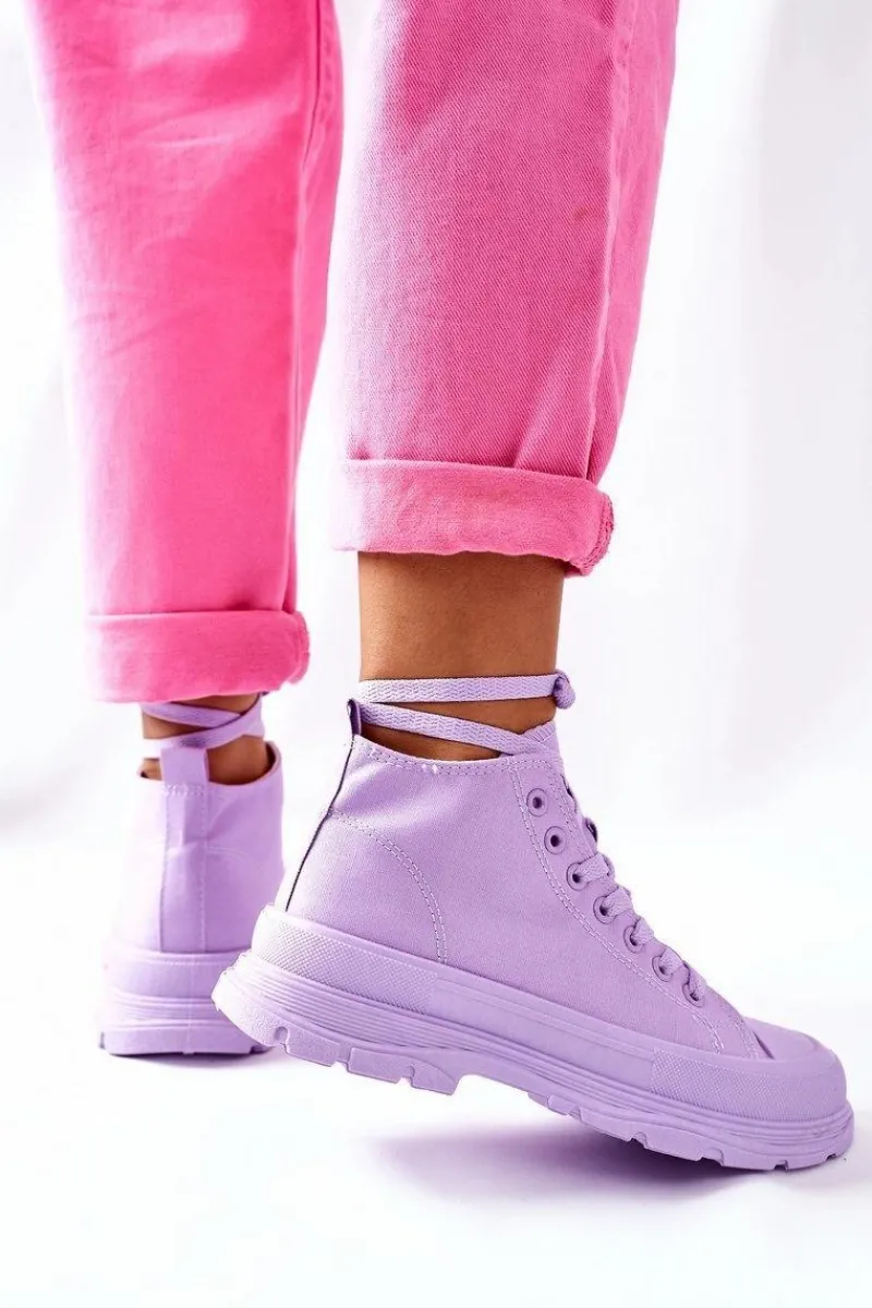 Discount Wysokie Trampki Na Dużej Podeszwie Fioletowe Trissy Damskie Trampki Damskie Wysokie
