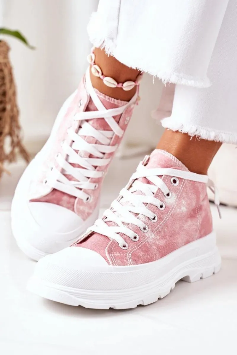Outlet Boto Wysokie Trampki Na Dużej Podeszwie Różowe Z Efektem Tie-Dye Trissy