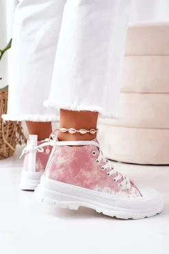 Outlet Boto Wysokie Trampki Na Dużej Podeszwie Różowe Z Efektem Tie-Dye Trissy