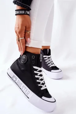 New Big Star Shoes Wysokie Trampki Na Platformie Big Star II274012 Czarne