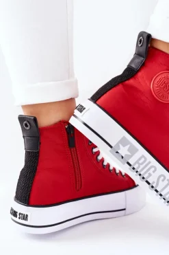Clearance Wysokie Trampki Na Platformie Big Star II274018 Czerwone Damskie Trampki Damskie Big Star|Trampki Damskie Wysokie