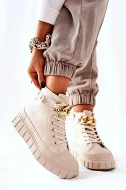 Outlet Wysokie Trampki Na Platformie Beżowe Standies Damskie Trampki Damskie Wysokie