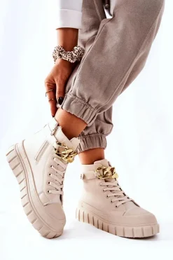 Outlet Wysokie Trampki Na Platformie Beżowe Standies Damskie Trampki Damskie Wysokie