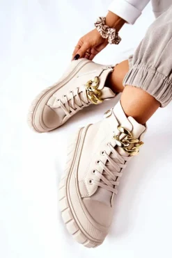 Outlet Wysokie Trampki Na Platformie Beżowe Standies Damskie Trampki Damskie Wysokie