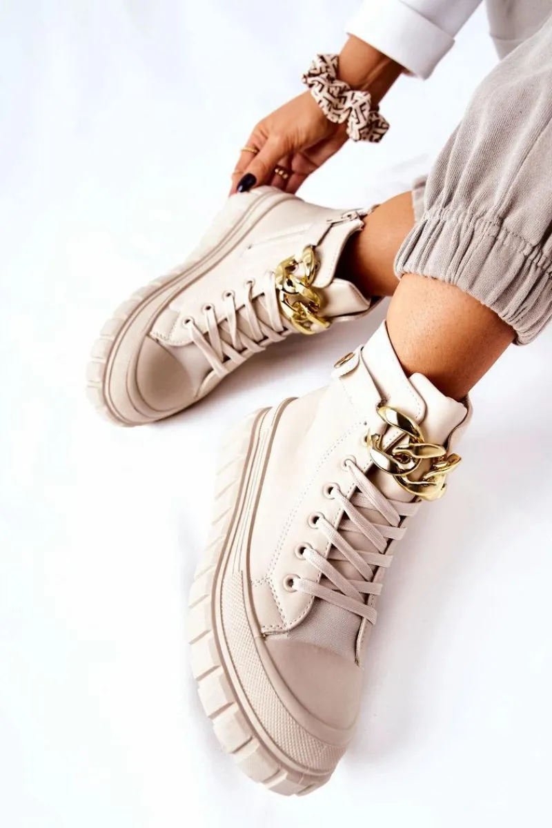 Outlet Wysokie Trampki Na Platformie Beżowe Standies Damskie Trampki Damskie Wysokie