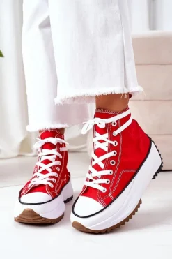 Trampki Damskie Wysokie>Boto Wysokie Trampki Na Platformie Czerwone Electric Love
