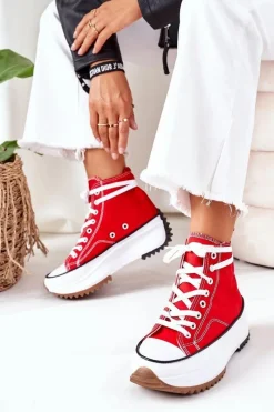 Trampki Damskie Wysokie>Boto Wysokie Trampki Na Platformie Czerwone Electric Love