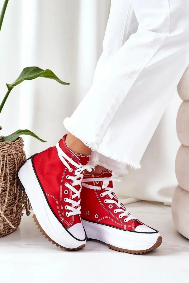 Trampki Damskie Wysokie>Boto Wysokie Trampki Na Platformie Czerwone Electric Love