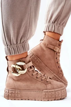 Hot Boto Wysokie Trampki Na Platformie Ciemnobeżowe Evenia