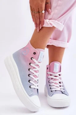 Outlet Wysokie Trampki Na Platformie Big Star LL274A191 Różowo-Niebieskie Damskie Trampki Damskie Big Star|Trampki Damskie Wysokie