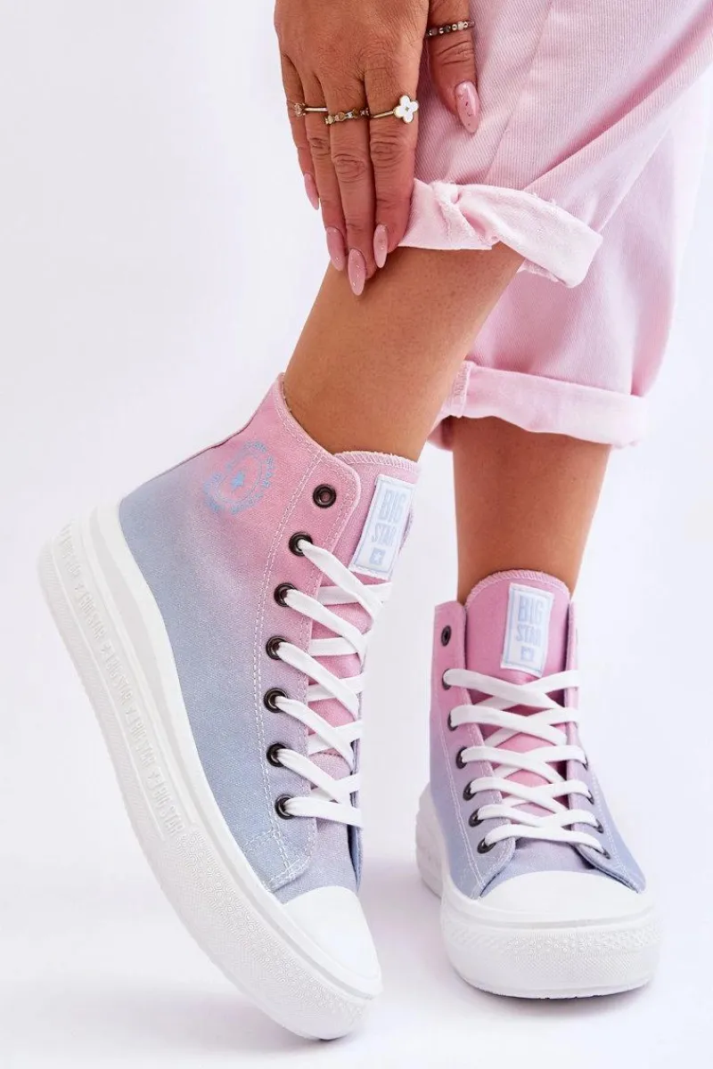 Outlet Wysokie Trampki Na Platformie Big Star LL274A191 Różowo-Niebieskie Damskie Trampki Damskie Big Star|Trampki Damskie Wysokie